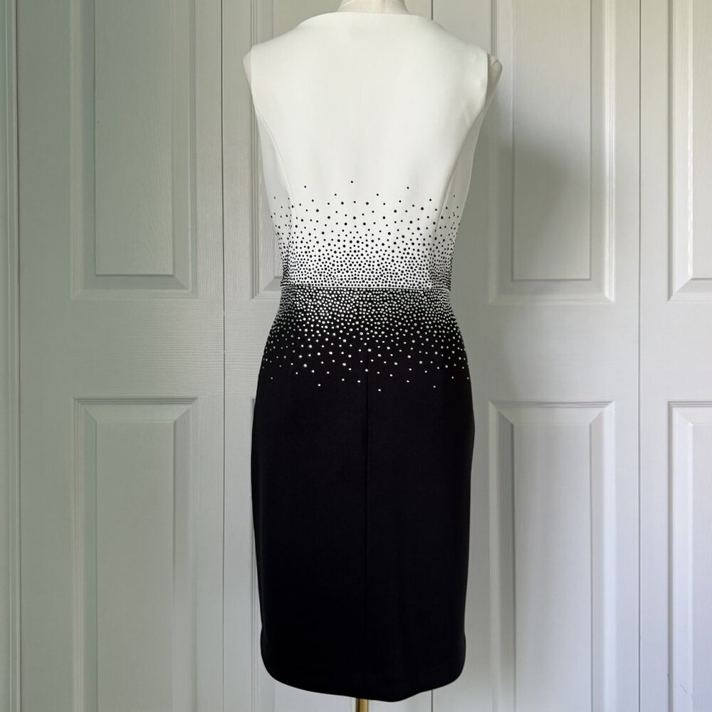 CALVIN KLEIN | NWT Black & White Rhinestone Cocktail Dress Sz 8 - Picture 2 of 3